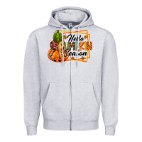 Heather Grey hello pumpkin season Zipper Hoodie - RacoonDesign