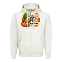 Oatmeal Heather hello pumpkin season Zipper Hoodie - RacoonDesign