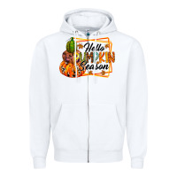 White hello pumpkin season Zipper Hoodie - RacoonDesign
