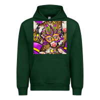 Forest Green Mardi Gras cow with carnival mask seamless pattern Urban Hoodie - BundleAndBundleShop