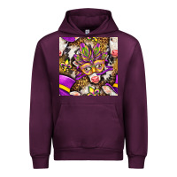 Mauve Wine Mardi Gras cow with carnival mask seamless pattern Urban Hoodie - BundleAndBundleShop