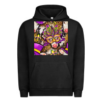 Pigment Black Mardi Gras cow with carnival mask seamless pattern Urban Hoodie - BundleAndBundleShop