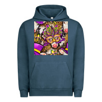 Pigment Midnight Navy Mardi Gras cow with carnival mask seamless pattern Urban Hoodie - BundleAndBundleShop