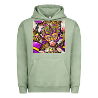 Pigment Oil Green Mardi Gras cow with carnival mask seamless pattern Urban Hoodie - BundleAndBundleShop