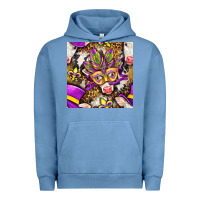 Pigment Pebble Blue Mardi Gras cow with carnival mask seamless pattern Urban Hoodie - BundleAndBundleShop