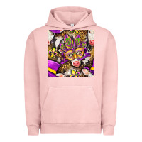 Pigment Salmon Mardi Gras cow with carnival mask seamless pattern Urban Hoodie - BundleAndBundleShop