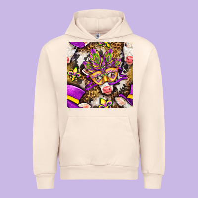 Mardi Gras Cow With Carnival Mask Seamless Pattern Urban Hoodie Designed By Bundleandbundleshop