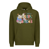Army Green just a girl who loves books Premium Hoodie - MaliasSmallBusiness