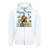 White Happy Easter rodeo Zipper Hoodie - OliviaCreatesArt