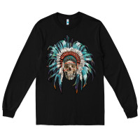 Black indian headdress with native american skull Long Sleeve Tee - RanaPortraitStore
