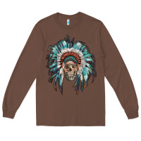 Chestnut indian headdress with native american skull Long Sleeve Tee - RanaPortraitStore