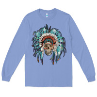 Colony Blue indian headdress with native american skull Long Sleeve Tee - RanaPortraitStore