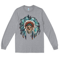 Heather Grey indian headdress with native american skull Long Sleeve Tee - RanaPortraitStore