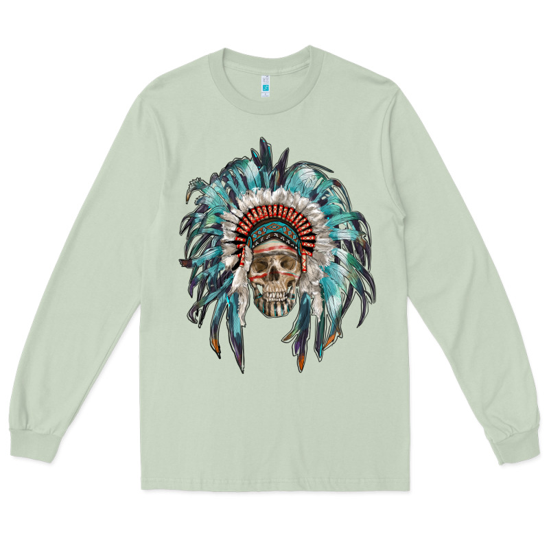 Indian Headdress With Native American Skull Long Sleeve Tee by RanaPortraitStore | Teevron
