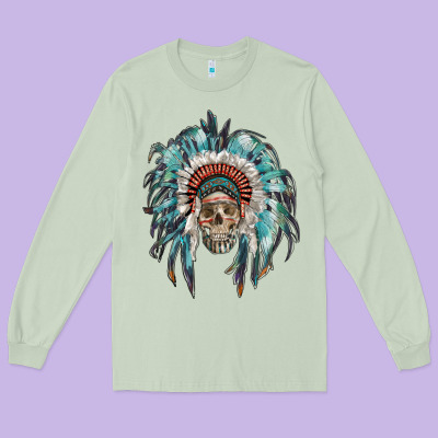 Indian Headdress With Native American Skull Long Sleeve Tee Designed By Ranaportraitstore