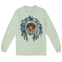 Matcha indian headdress with native american skull Long Sleeve Tee - RanaPortraitStore
