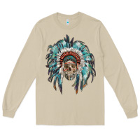 Mushroom indian headdress with native american skull Long Sleeve Tee - RanaPortraitStore