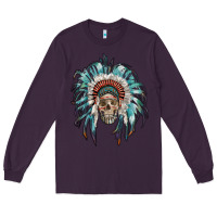 Plum indian headdress with native american skull Long Sleeve Tee - RanaPortraitStore