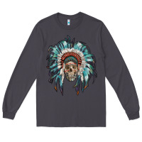 Smoke indian headdress with native american skull Long Sleeve Tee - RanaPortraitStore