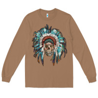 Toasted Coconut indian headdress with native american skull Long Sleeve Tee - RanaPortraitStore