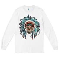 White indian headdress with native american skull Long Sleeve Tee - RanaPortraitStore