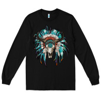 Black indian headdress with bull skull Long Sleeve Tee - RanaPortraitStore