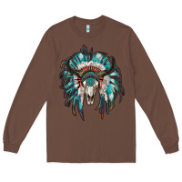 Chestnut indian headdress with bull skull Long Sleeve Tee - RanaPortraitStore