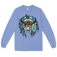Indian Headdress With Bull Skull Long Sleeve Tee | Teevron