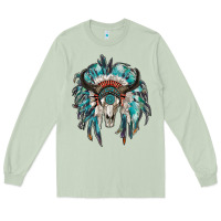 Matcha indian headdress with bull skull Long Sleeve Tee - RanaPortraitStore