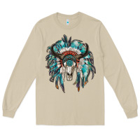 Mushroom indian headdress with bull skull Long Sleeve Tee - RanaPortraitStore