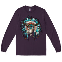 Plum indian headdress with bull skull Long Sleeve Tee - RanaPortraitStore