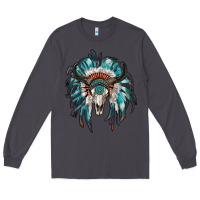 Smoke indian headdress with bull skull Long Sleeve Tee - RanaPortraitStore