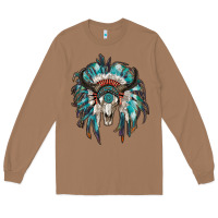 Toasted Coconut indian headdress with bull skull Long Sleeve Tee - RanaPortraitStore