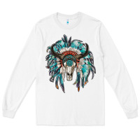 White indian headdress with bull skull Long Sleeve Tee - RanaPortraitStore