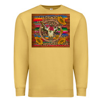 Antique Gold serape sunflowers bull skull background Premium Sweatshirt - Artiststas