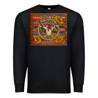 Black serape sunflowers bull skull background Premium Sweatshirt - Artiststas