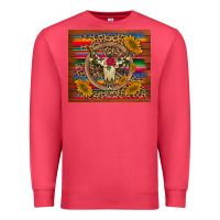 Cardinal serape sunflowers bull skull background Premium Sweatshirt - Artiststas