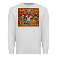 Serape Sunflowers Bull Skull Background Premium Sweatshirt | Teevron