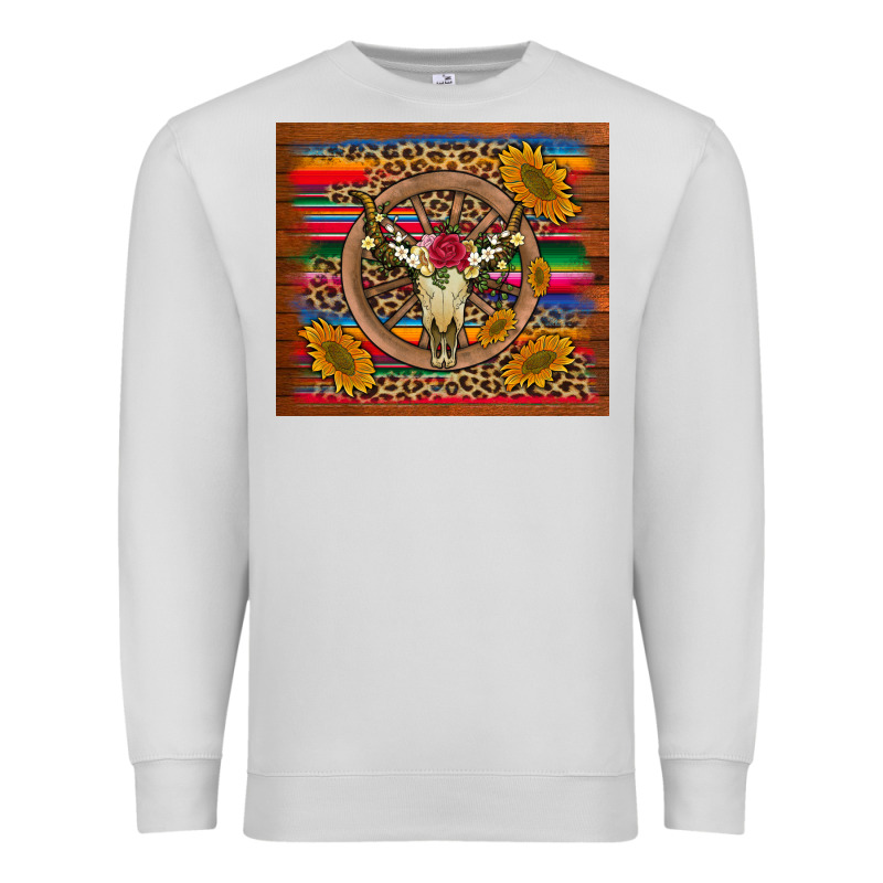 Serape Sunflowers Bull Skull Background Premium Sweatshirt by Artiststas | Teevron