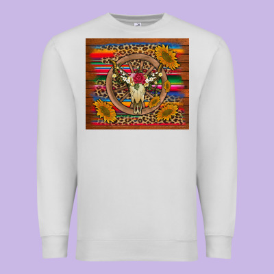 Serape Sunflowers Bull Skull Background Premium Sweatshirt Designed By Artiststas