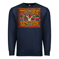 Navy serape sunflowers bull skull background Premium Sweatshirt - Artiststas