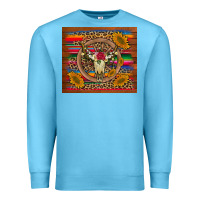 Ocean Blue serape sunflowers bull skull background Premium Sweatshirt - Artiststas