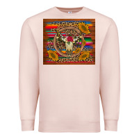 Pale Pink serape sunflowers bull skull background Premium Sweatshirt - Artiststas