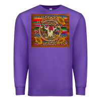 Purple serape sunflowers bull skull background Premium Sweatshirt - Artiststas