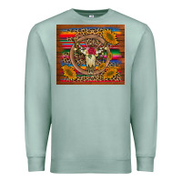 Seafoam serape sunflowers bull skull background Premium Sweatshirt - Artiststas