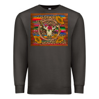 Smoke serape sunflowers bull skull background Premium Sweatshirt - Artiststas