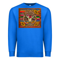 True Royal serape sunflowers bull skull background Premium Sweatshirt - Artiststas