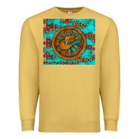 Antique Gold cowboy hat turquoise aztec background old wheel Premium Sweatshirt - Artiststas