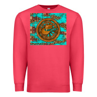 Cardinal cowboy hat turquoise aztec background old wheel Premium Sweatshirt - Artiststas