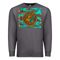 Charcoal Heather cowboy hat turquoise aztec background old wheel Premium Sweatshirt - Artiststas